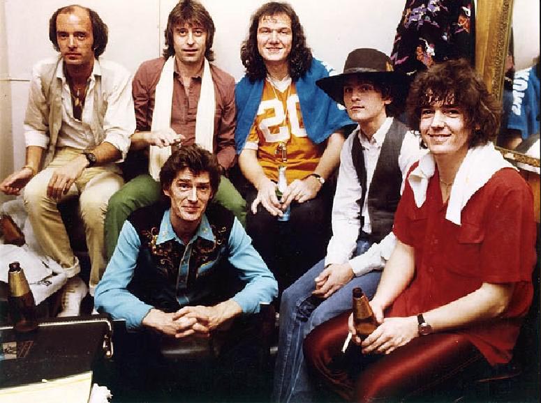 The Teabags, 1979 - Clockwise from left, Peter Banks, Kim Gardner, Ian Wallace, David Mansfield, Graham Bell, Jackie Lomax